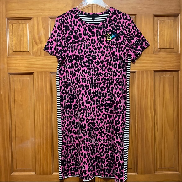 Marc Jacobs Pink/Black Animal Print and Striped Dress Size Medium - Picture 3 of 10
